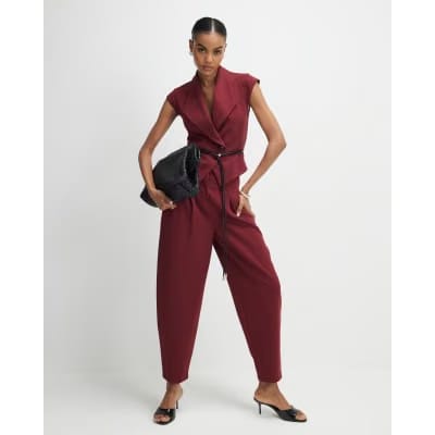 Red Sleeveless Belted Waistcoat
