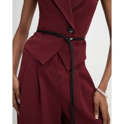Red Sleeveless Belted Waistcoat