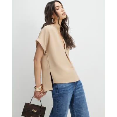 Brown Notch Neck T-Shirt