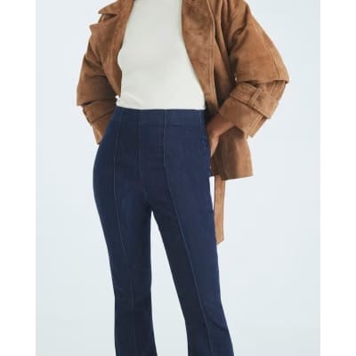 Petite Blue High Waisted Pull On Flared Jeans