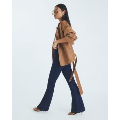 Petite Blue High Waisted Pull On Flared Jeans