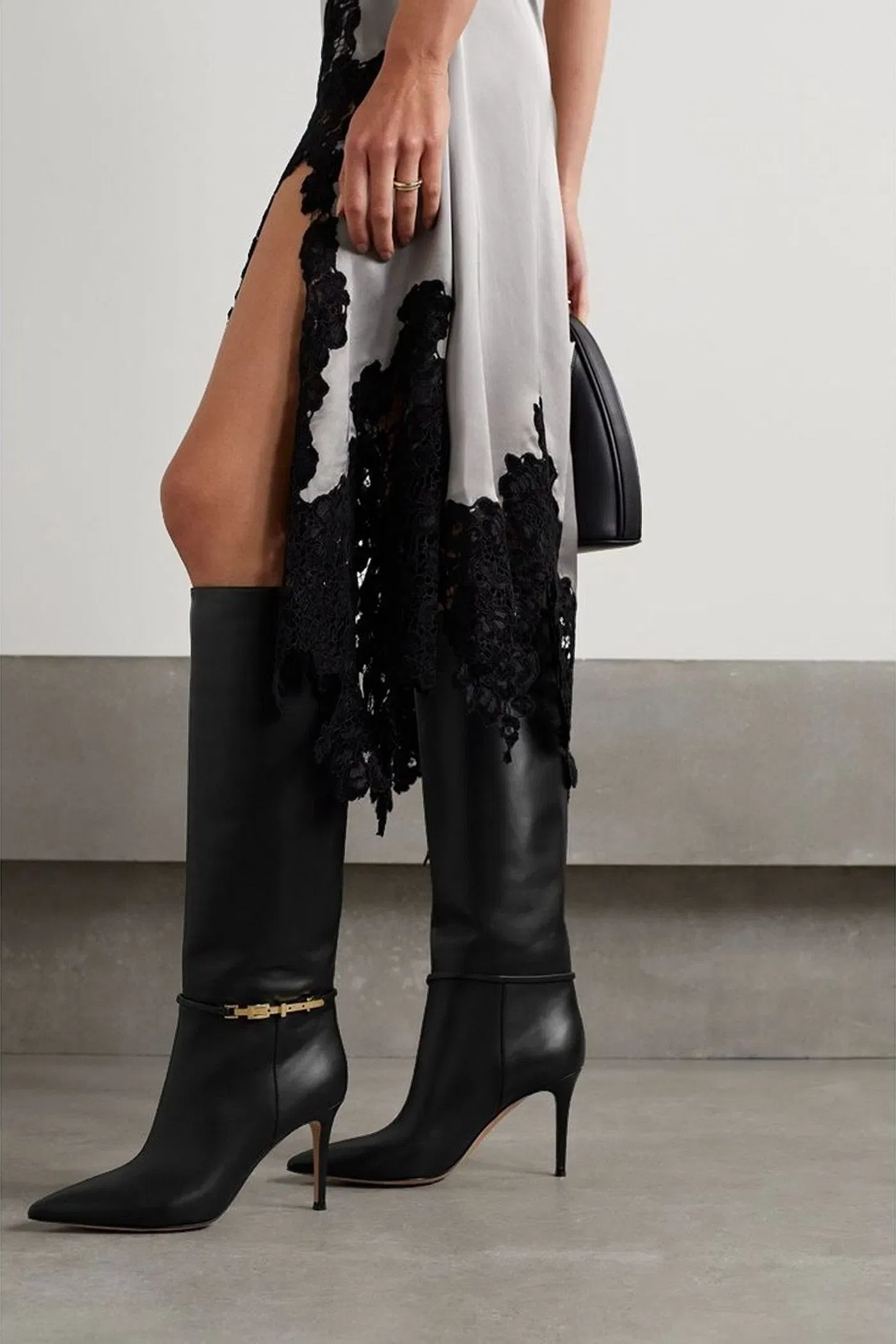 Gianvito Rossi Glove 85 Embellished Leather Knee Boots Black Women's