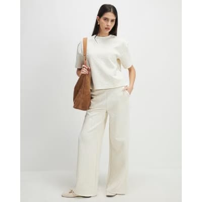 Cream Jacquard Texture Wide Leg Trousers