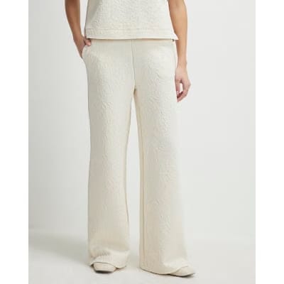 Cream Jacquard Texture Wide Leg Trousers