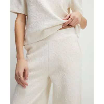 Cream Jacquard Texture Wide Leg Trousers