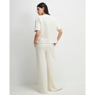 Cream Jacquard Texture Wide Leg Trousers