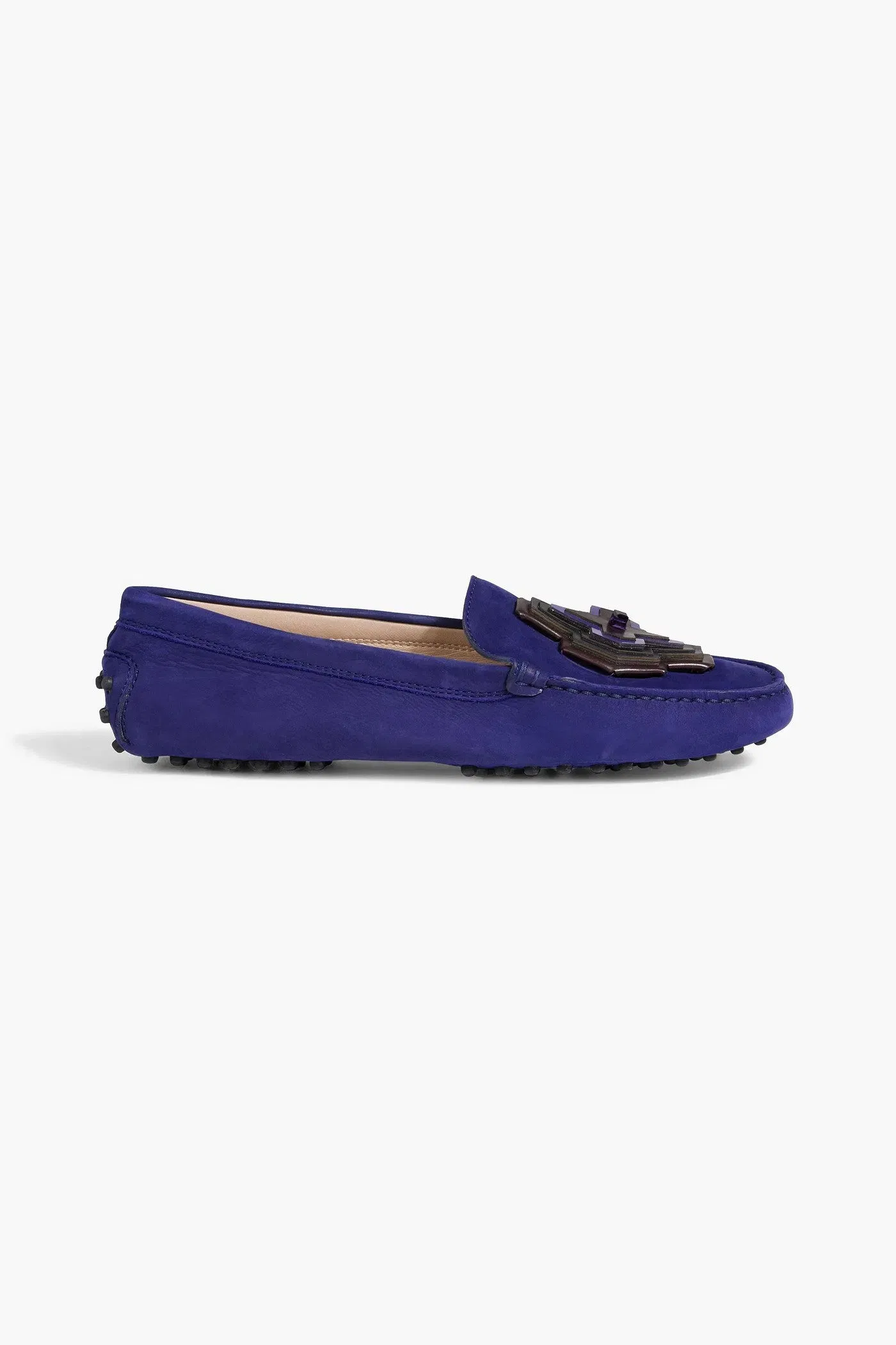 Tod's Gommino Embellished Nubuck Loafers Indigo Women's