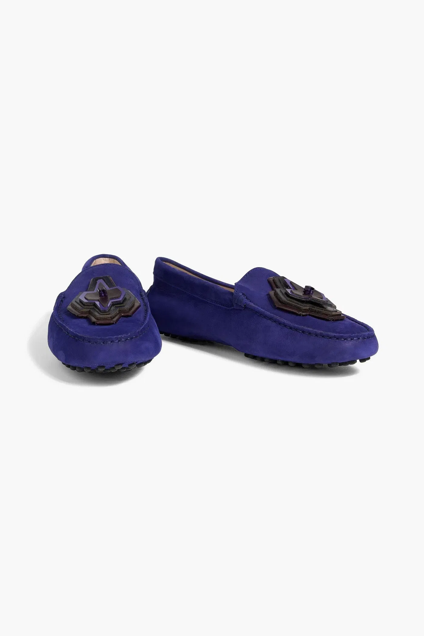 Tod's Gommino Embellished Nubuck Loafers Indigo Women's