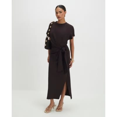 Petite Brown Premium Knot Midi Dress