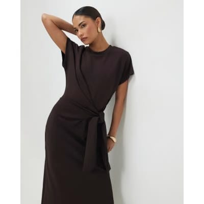 Petite Brown Premium Knot Midi Dress