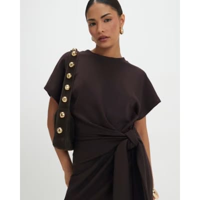 Petite Brown Premium Knot Midi Dress