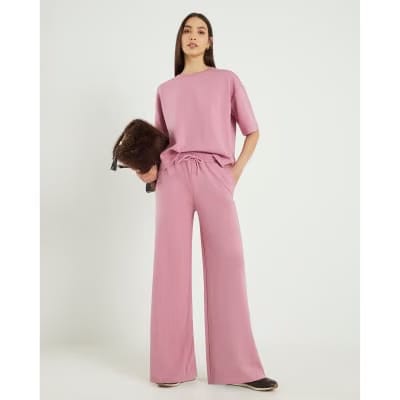 Pink Premium Drawstring Wide Leg Joggers