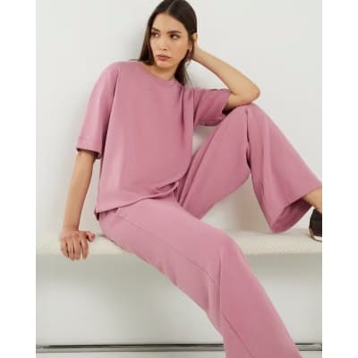 Pink Premium Drawstring Wide Leg Joggers