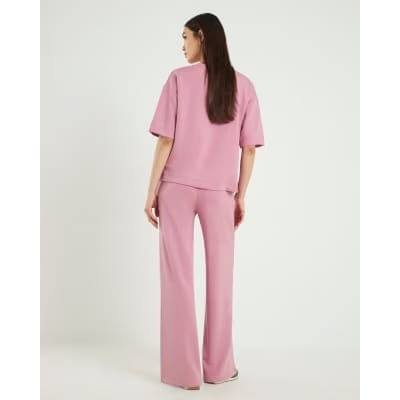 Pink Premium Drawstring Wide Leg Joggers