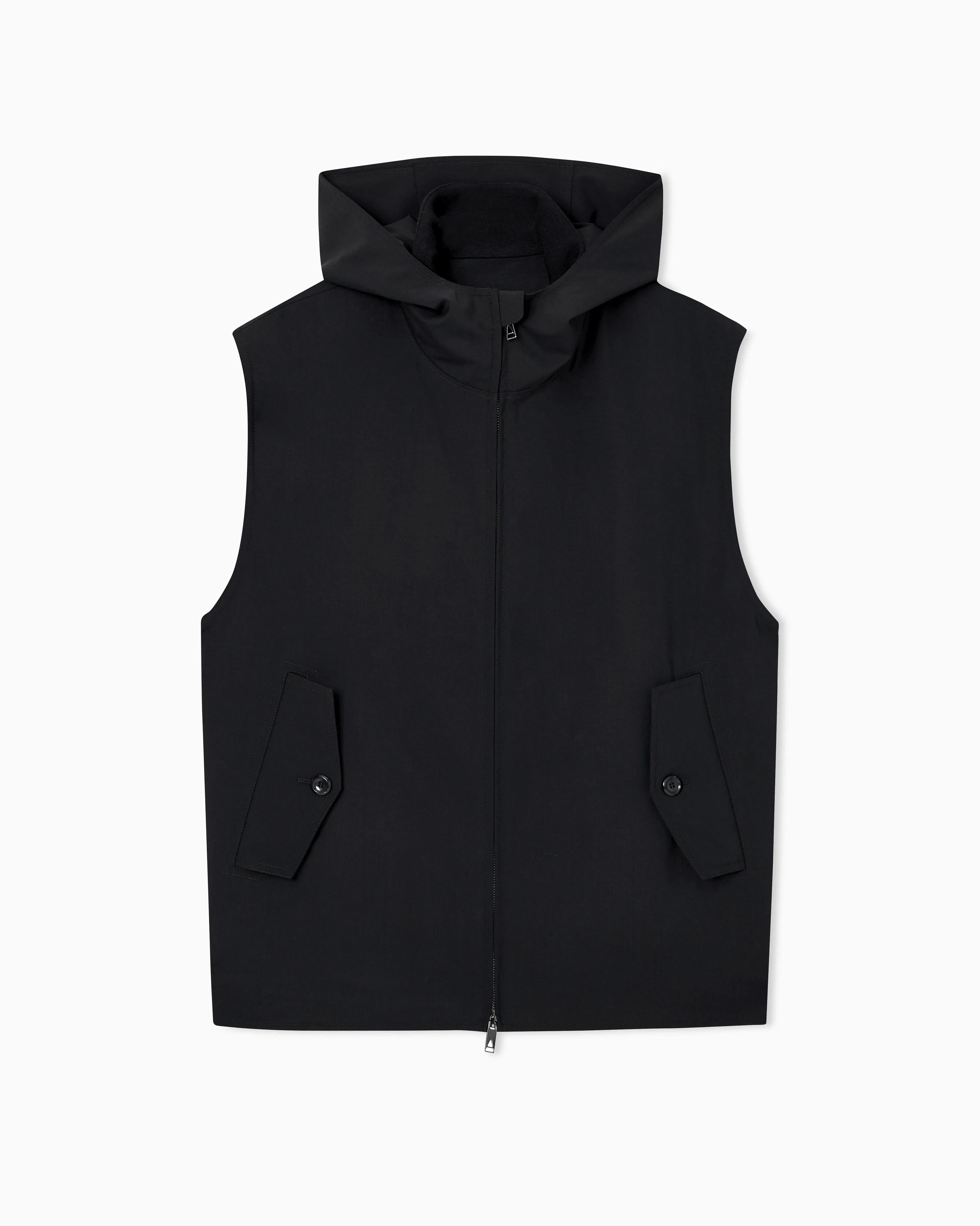 Emporio Armani Hooded sleeveless jacket in compact stretch wool canvas