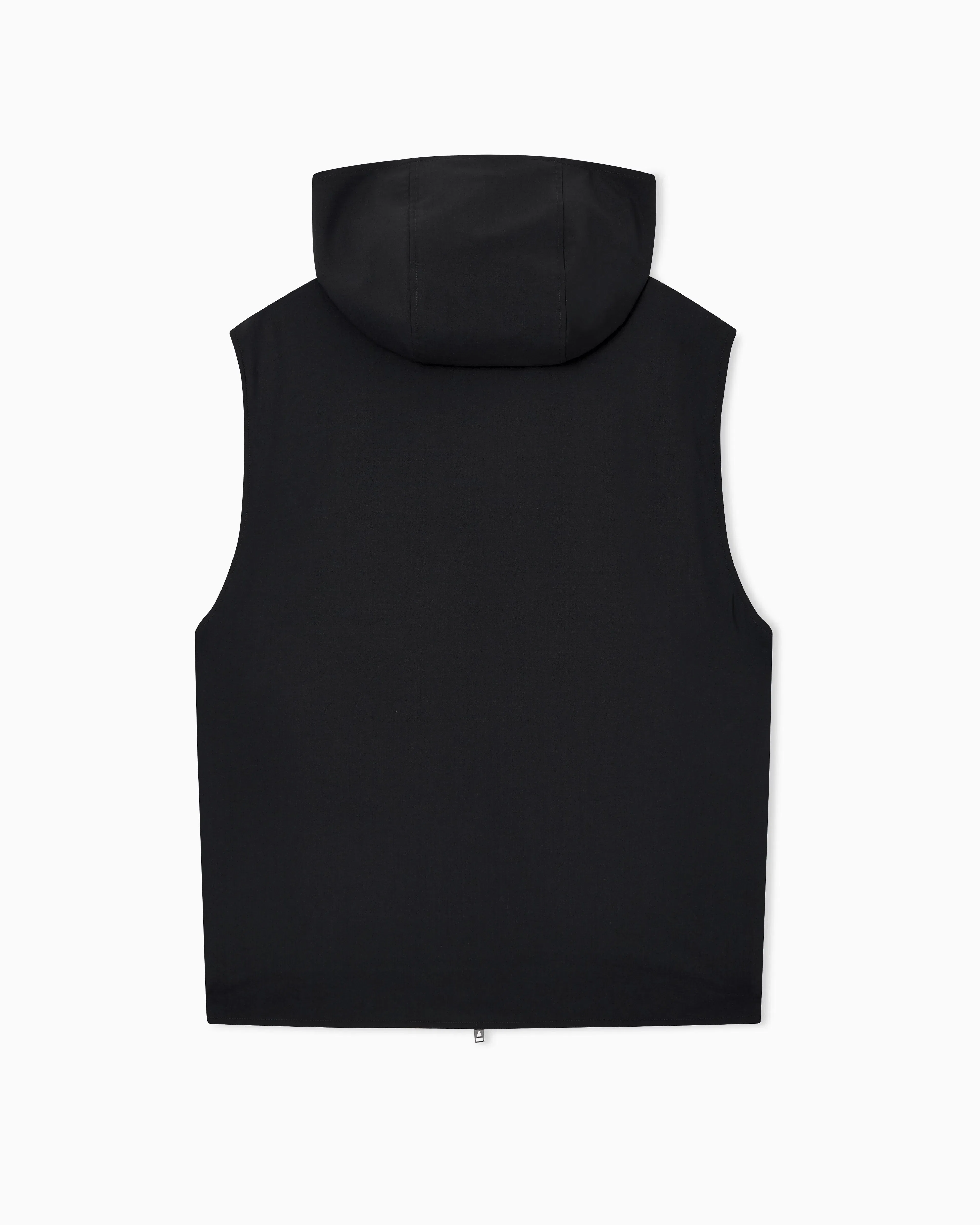 Emporio Armani Hooded sleeveless jacket in compact stretch wool canvas