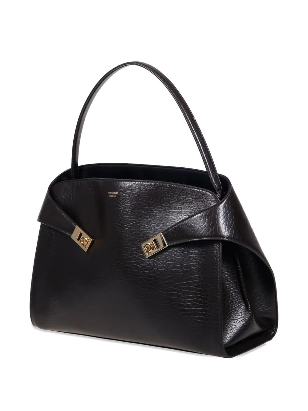 buckled leather shoulder bag