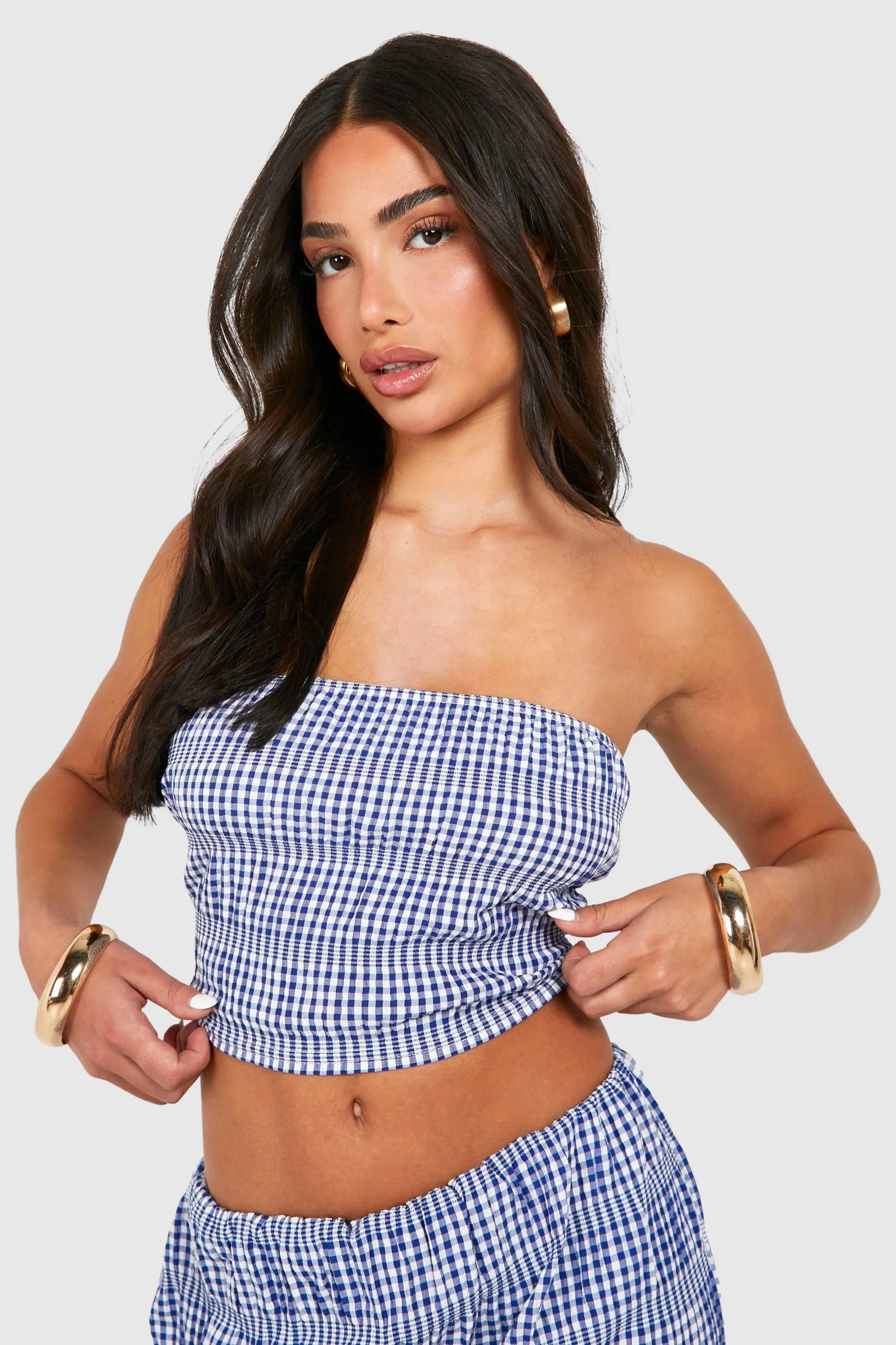 Petite Gingham Woven Bandeau Top