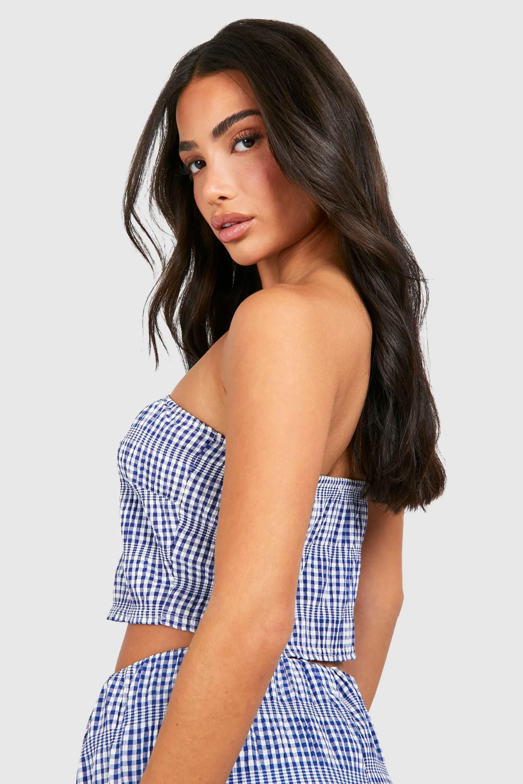Petite Gingham Woven Bandeau Top