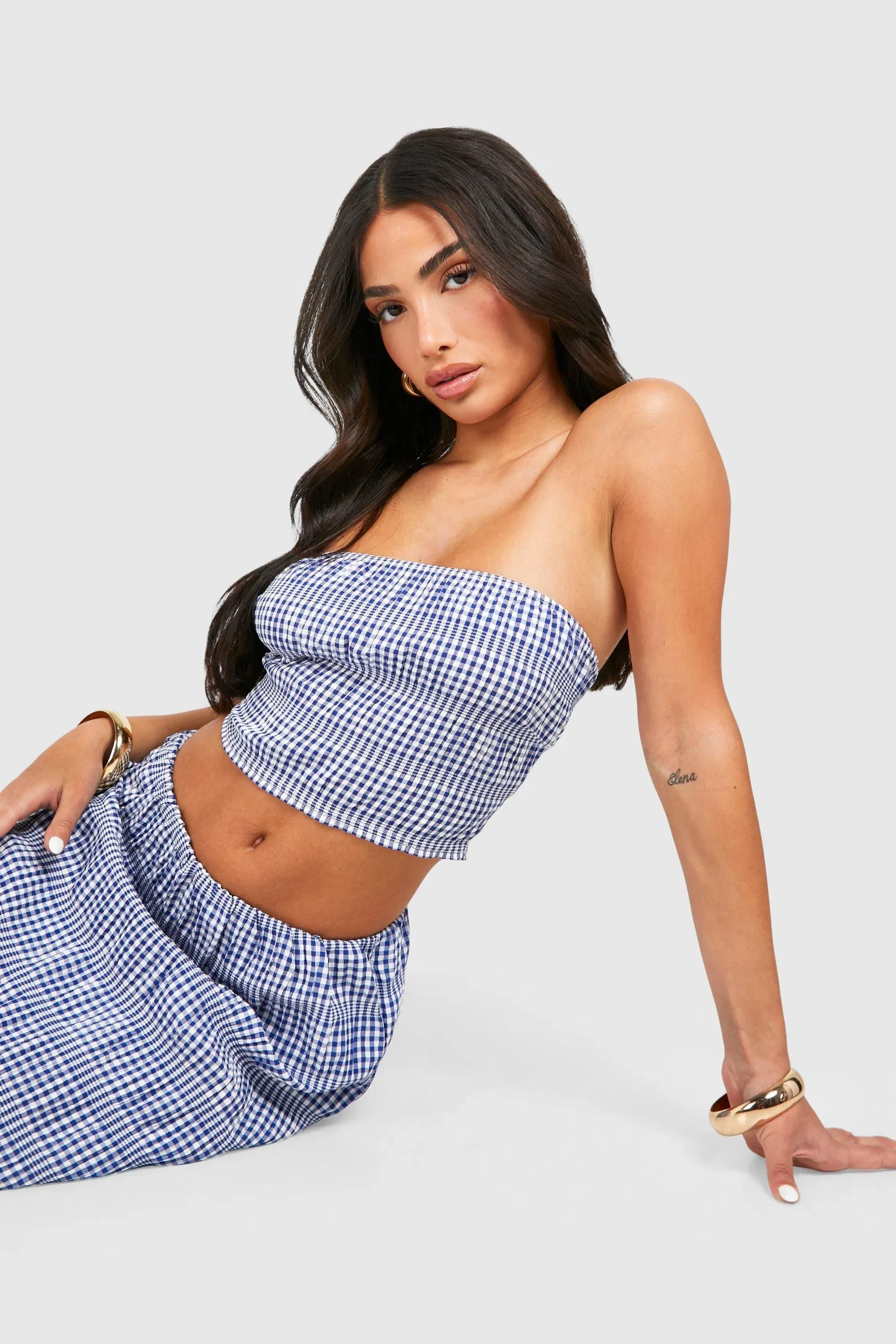 Petite Gingham Woven Bandeau Top