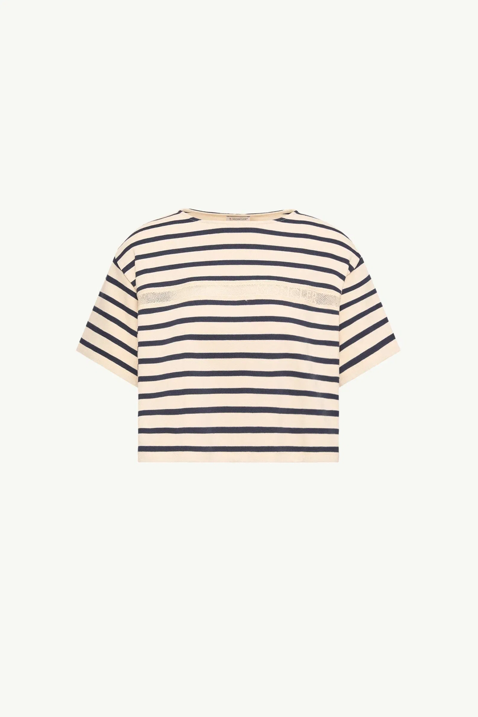 Moncler Macramé-Trimmed Striped Cotton T-Shirt White & Blue White & Blue