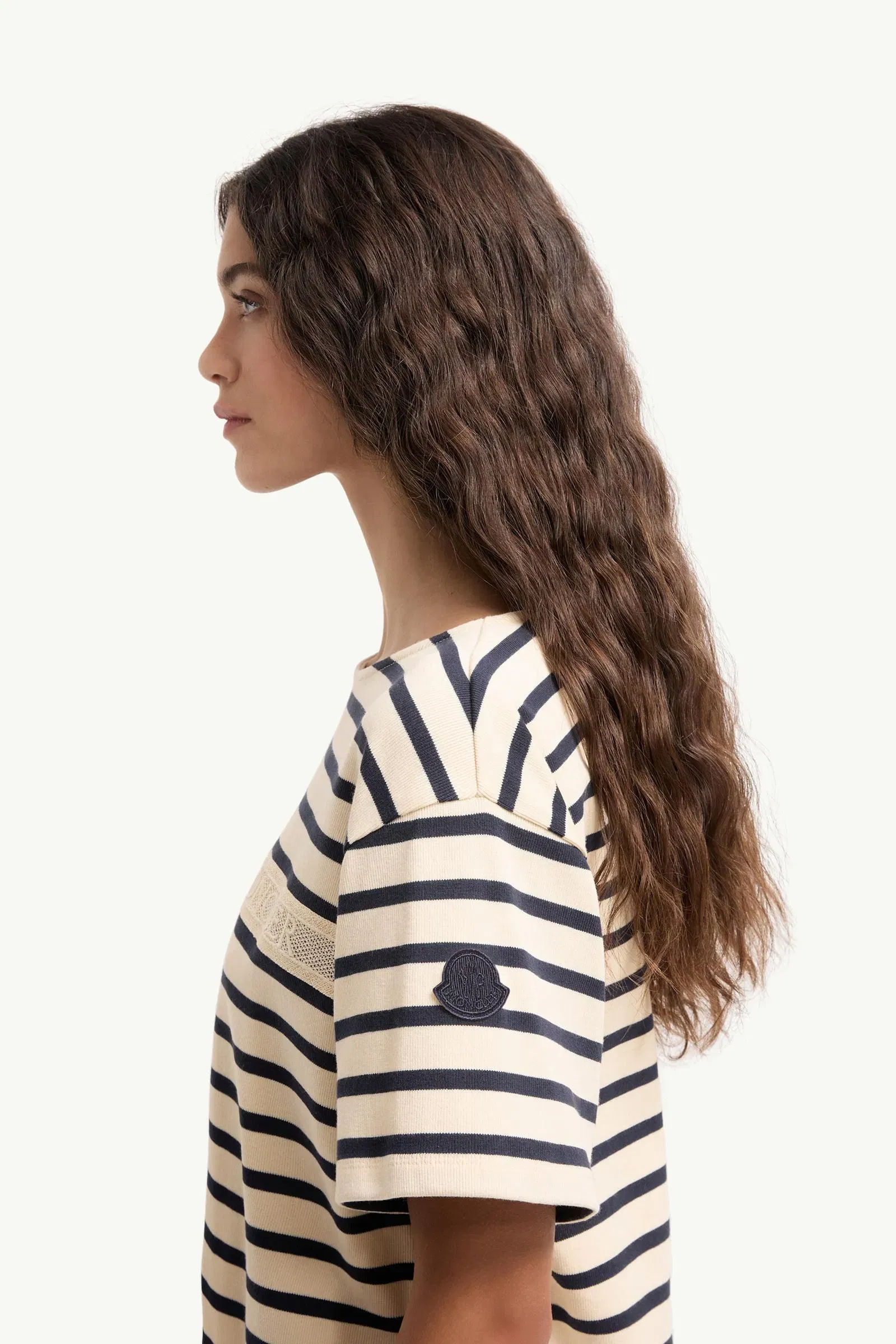 Moncler Macramé-Trimmed Striped Cotton T-Shirt White & Blue White & Blue