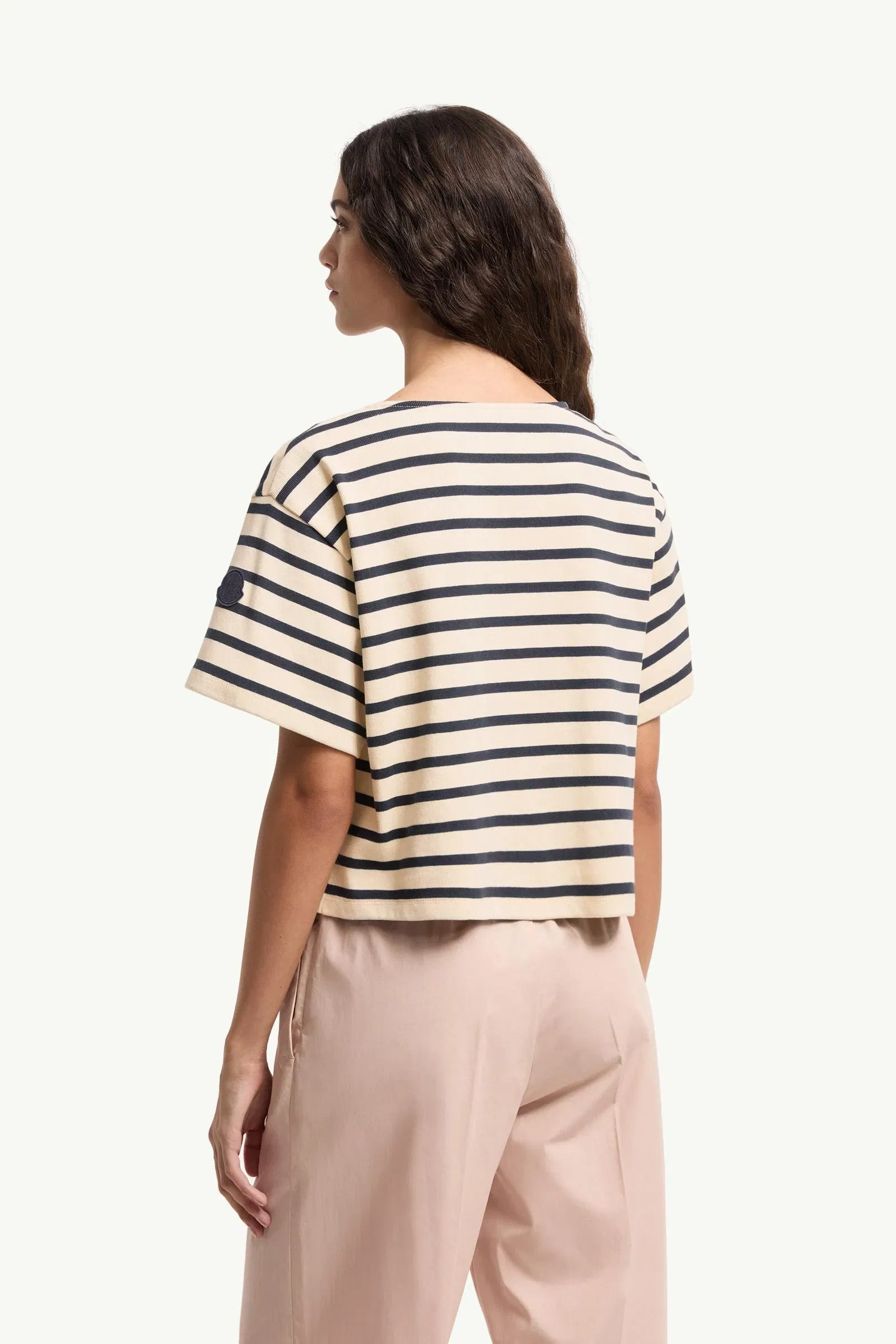 Moncler Macramé-Trimmed Striped Cotton T-Shirt White & Blue White & Blue