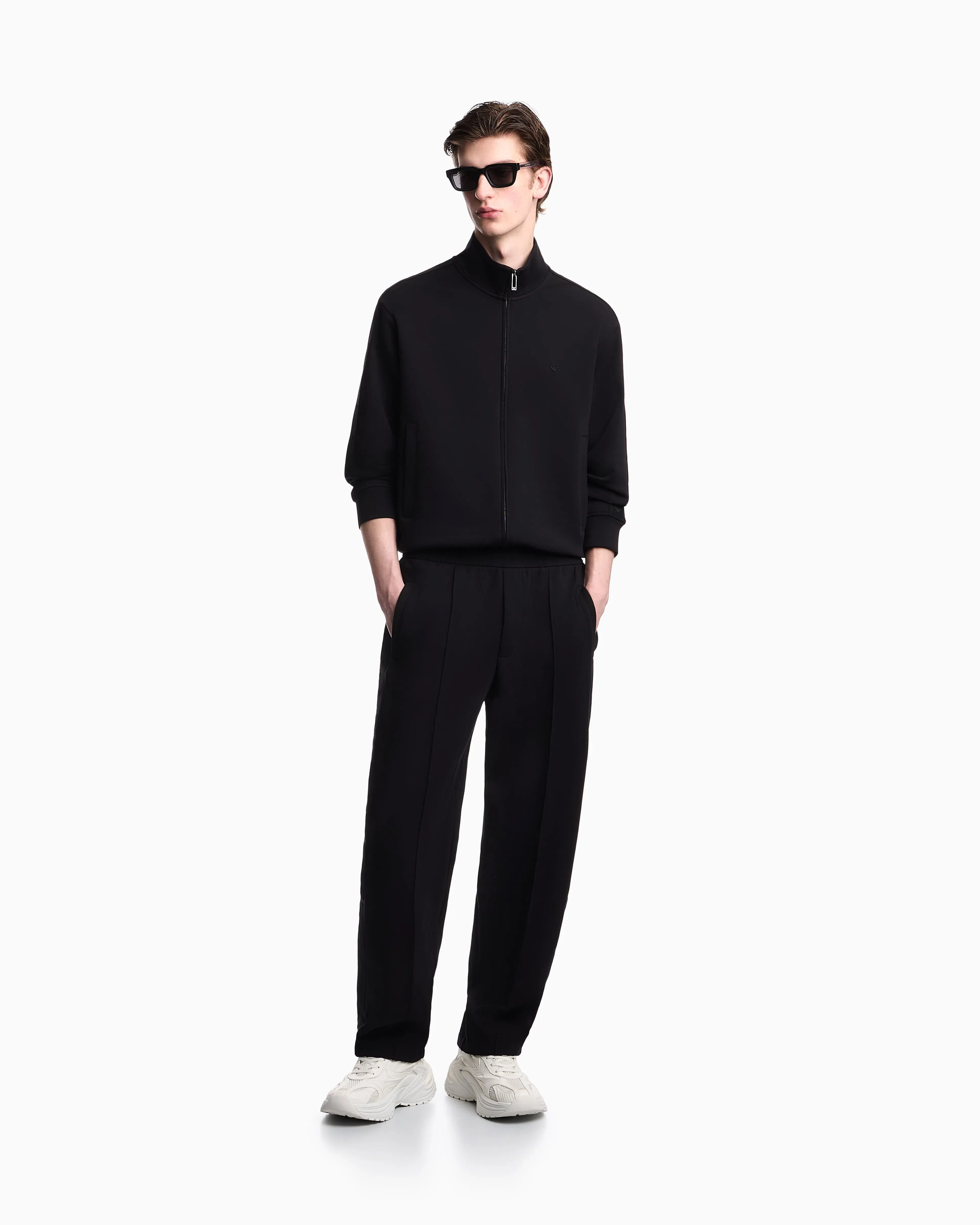 Emporio Armani Double-jersey trousers with micro eagle logo band