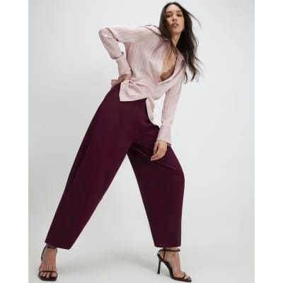Red Drapey Barrel Leg Trousers