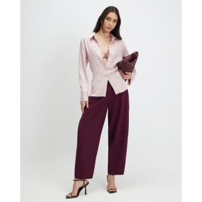 Red Drapey Barrel Leg Trousers