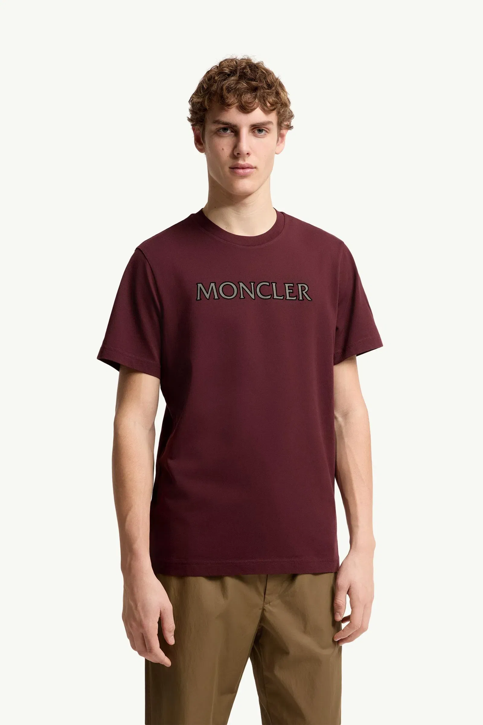 Moncler Logo Print Cotton T-Shirt Burgundy Burgundy