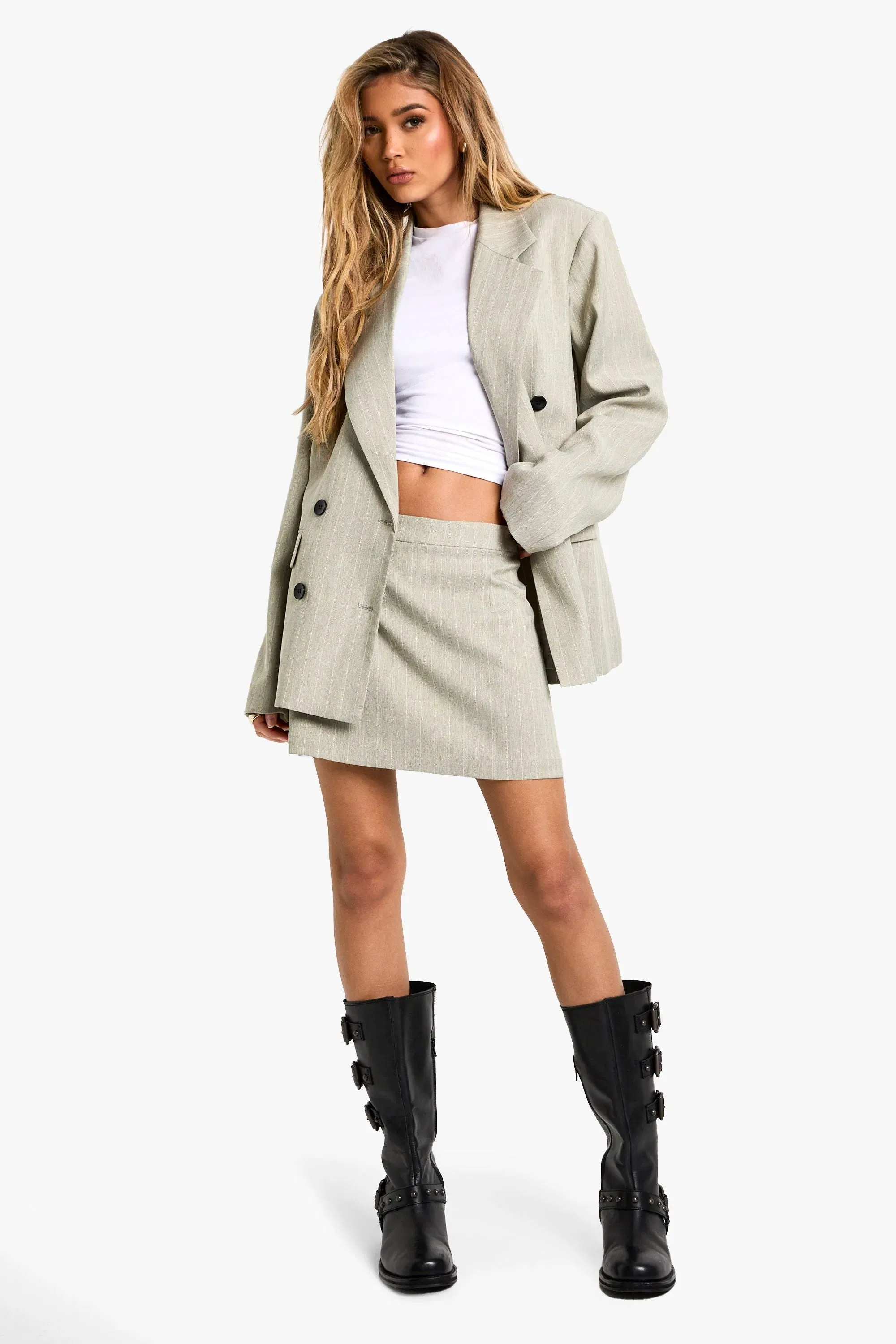 Pinstripe A-Line Tailored Mini Skirt