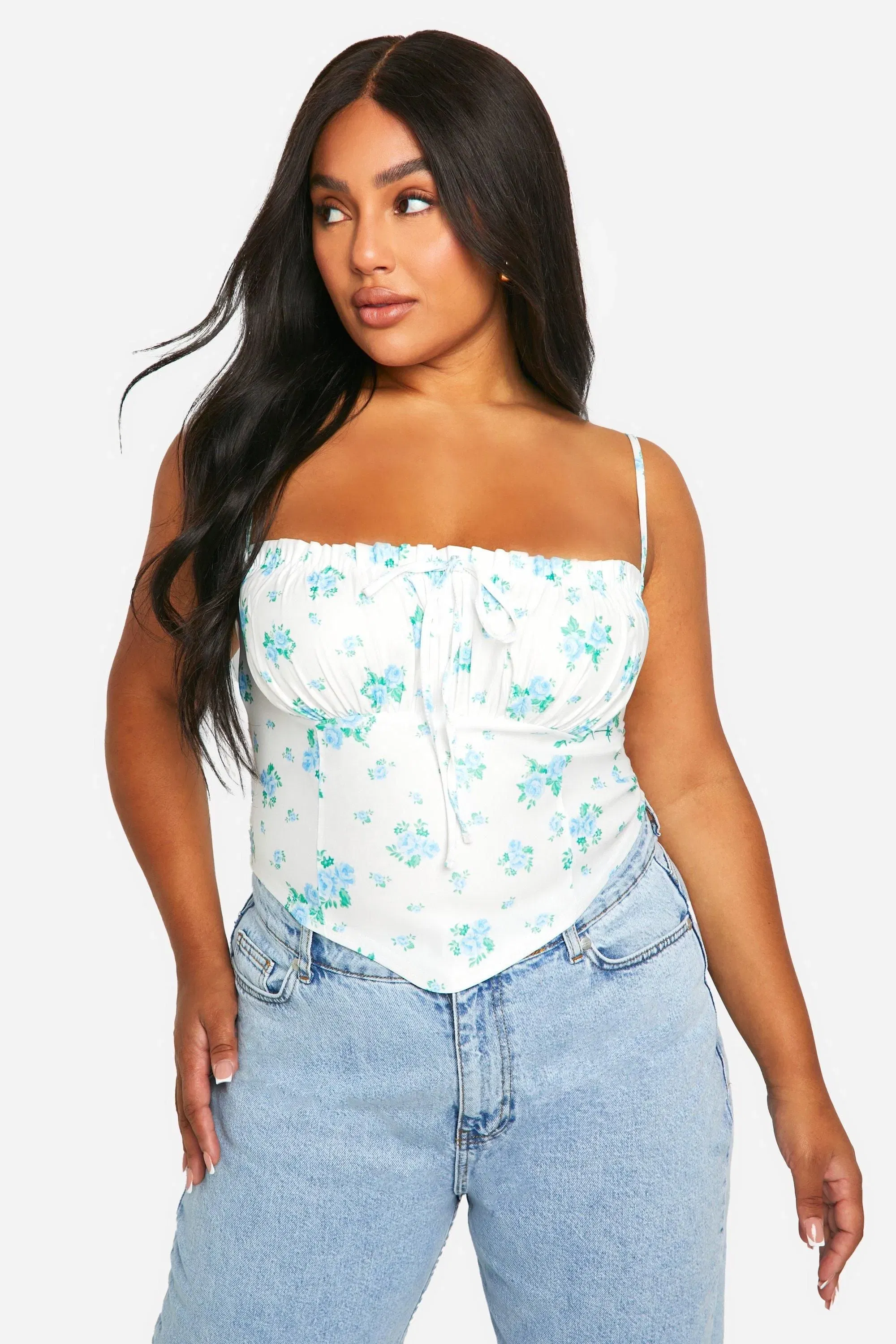 Plus Bengaline Ditsy Floral Milkmaid Corset Top
