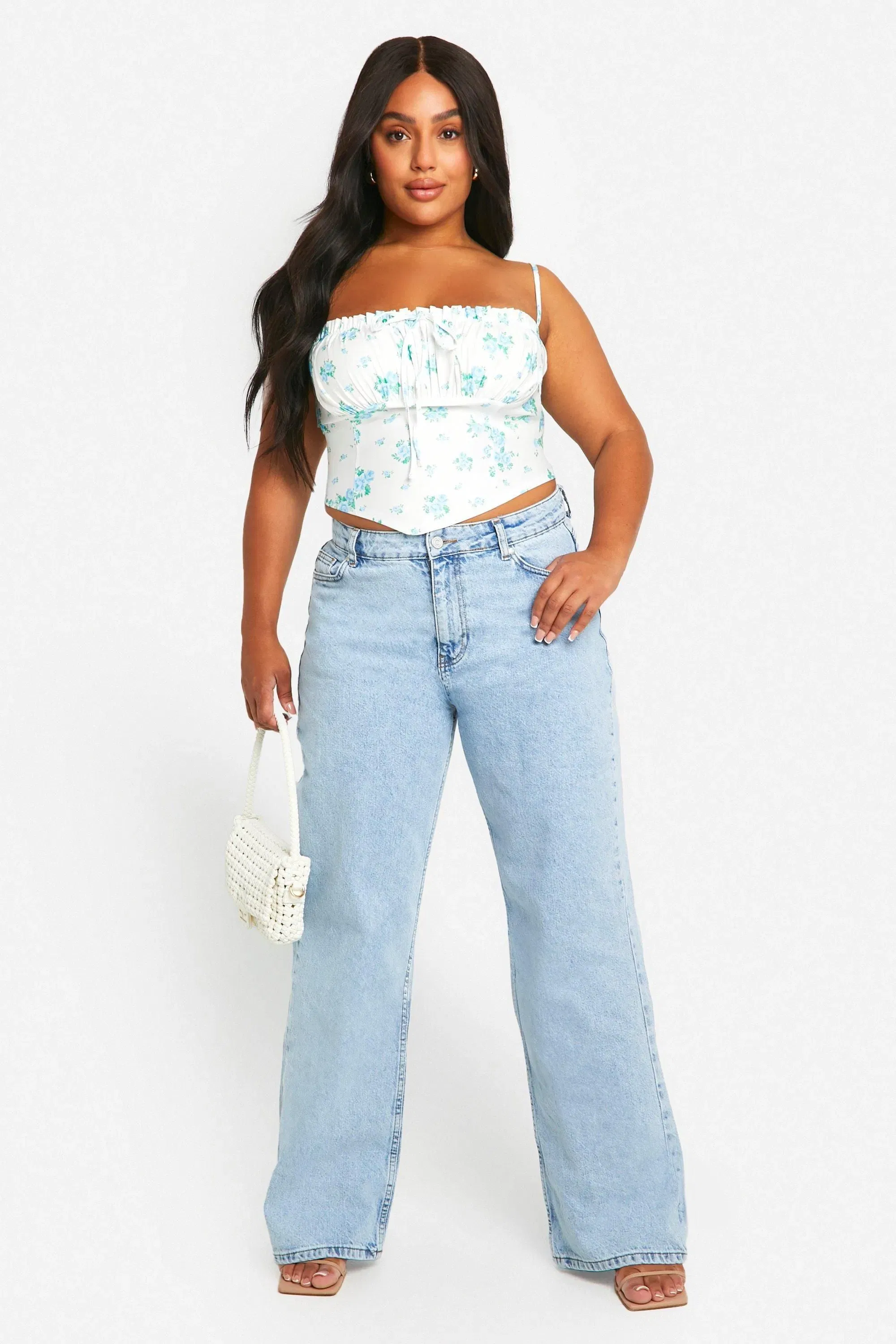 Plus Bengaline Ditsy Floral Milkmaid Corset Top