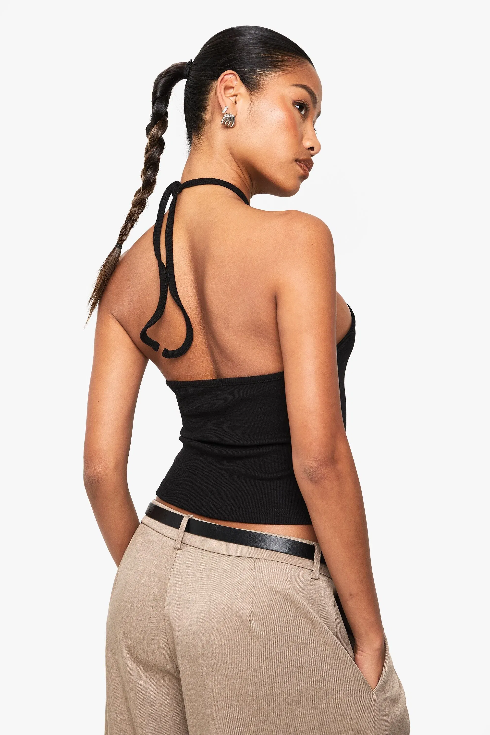 Basic Rib Strappy Halterneck Vest Top