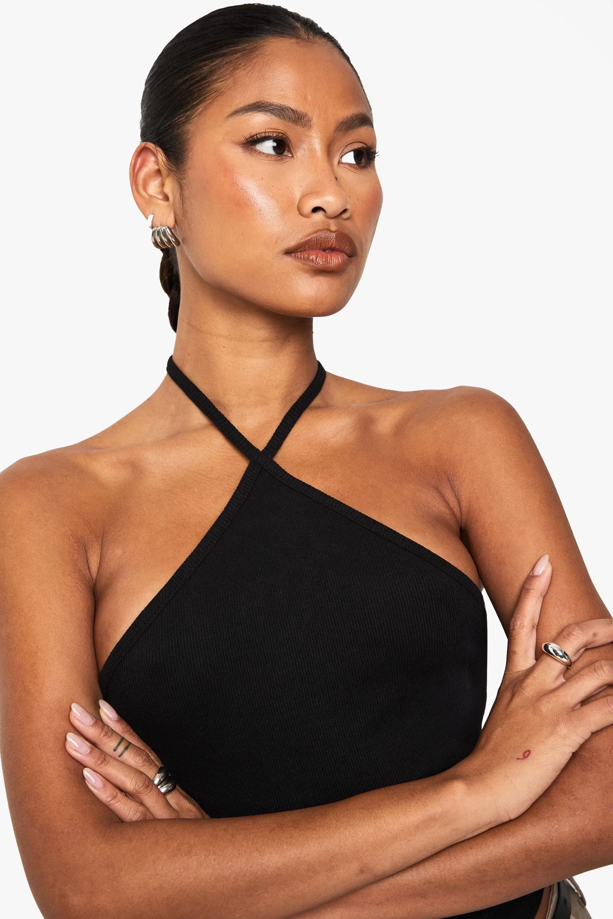 Basic Rib Strappy Halterneck Vest Top