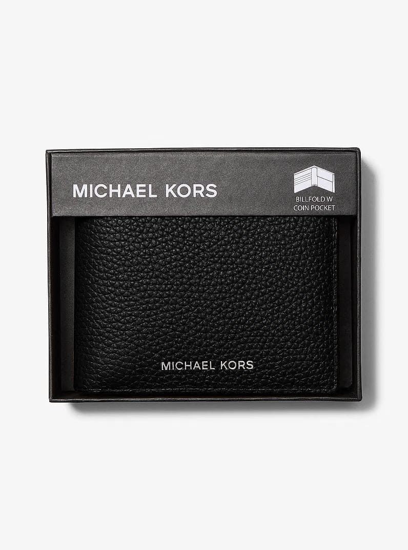 Michael Kors Cooper Pebbled Leather Billfold Wallet With Coin Pouch Black