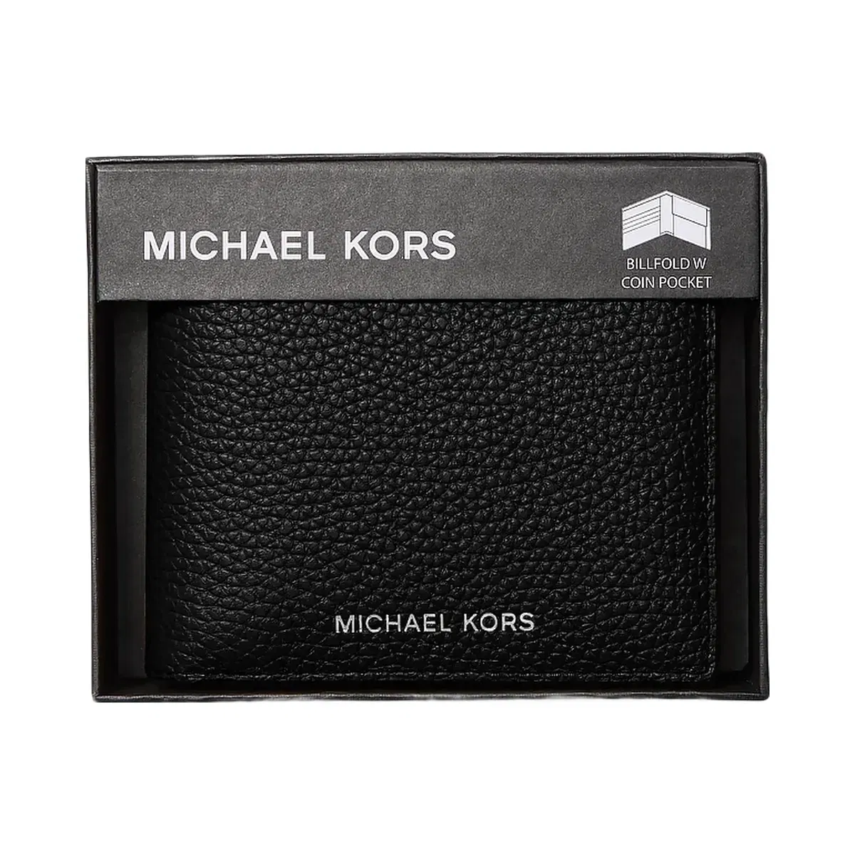 Michael Kors Cooper Pebbled Leather Billfold Wallet With Coin Pouch Black