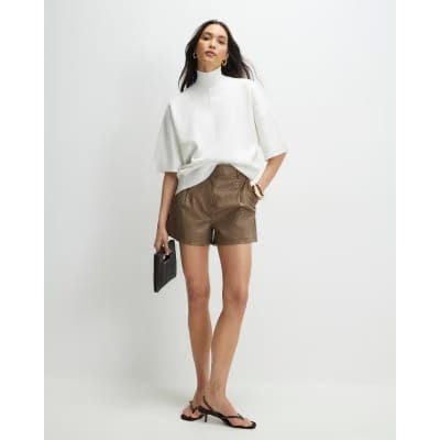 White Oversized Knitted High Neck Top