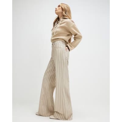 Beige Stripe Wide Leg Jeans