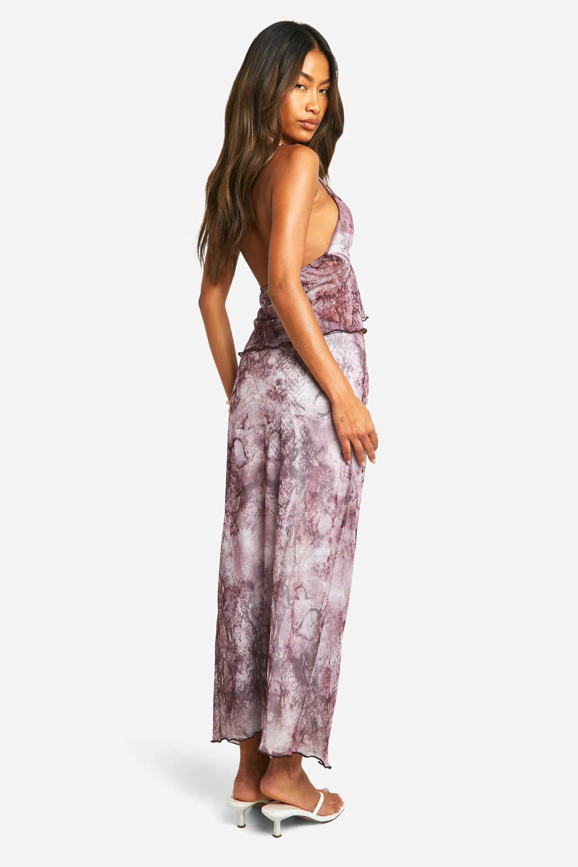 Snake Print Mesh Low Rise Midaxi Skirt