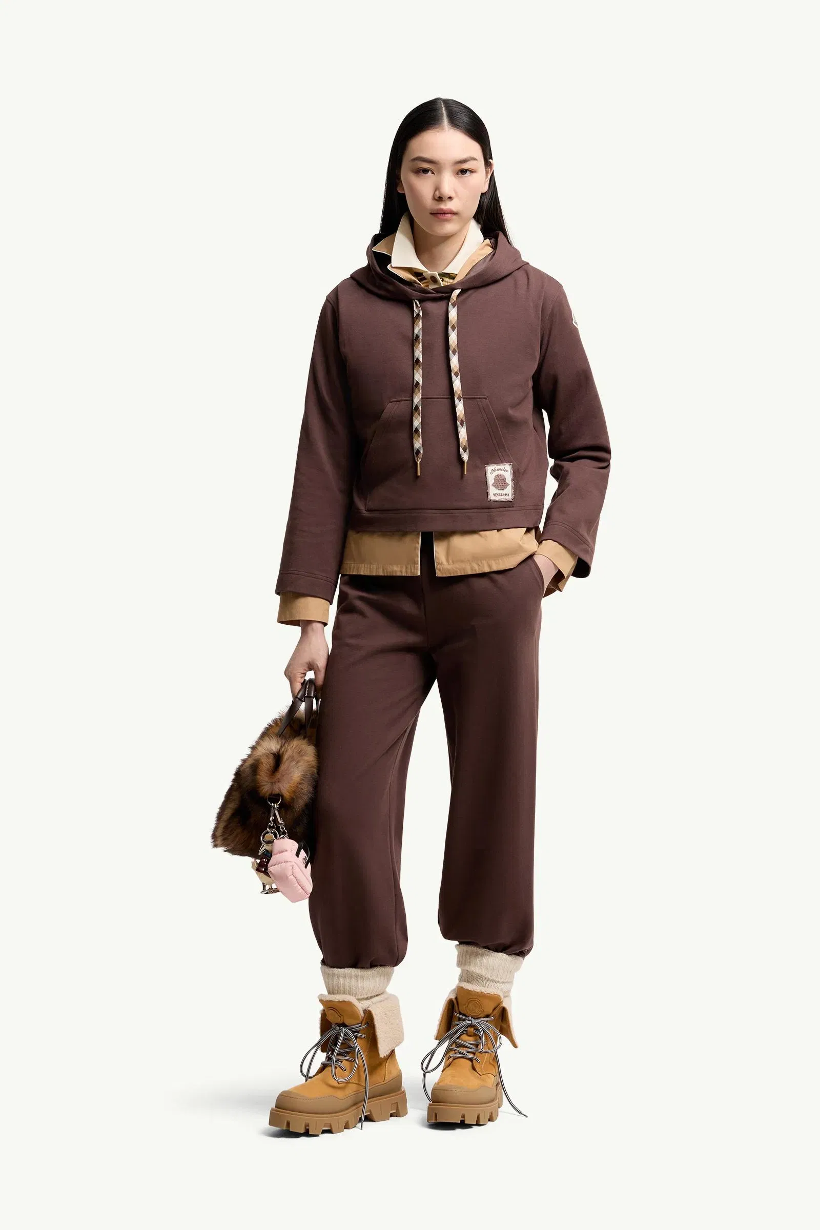Moncler Cotton Blend Hooded Sweatshirt Brown Brown