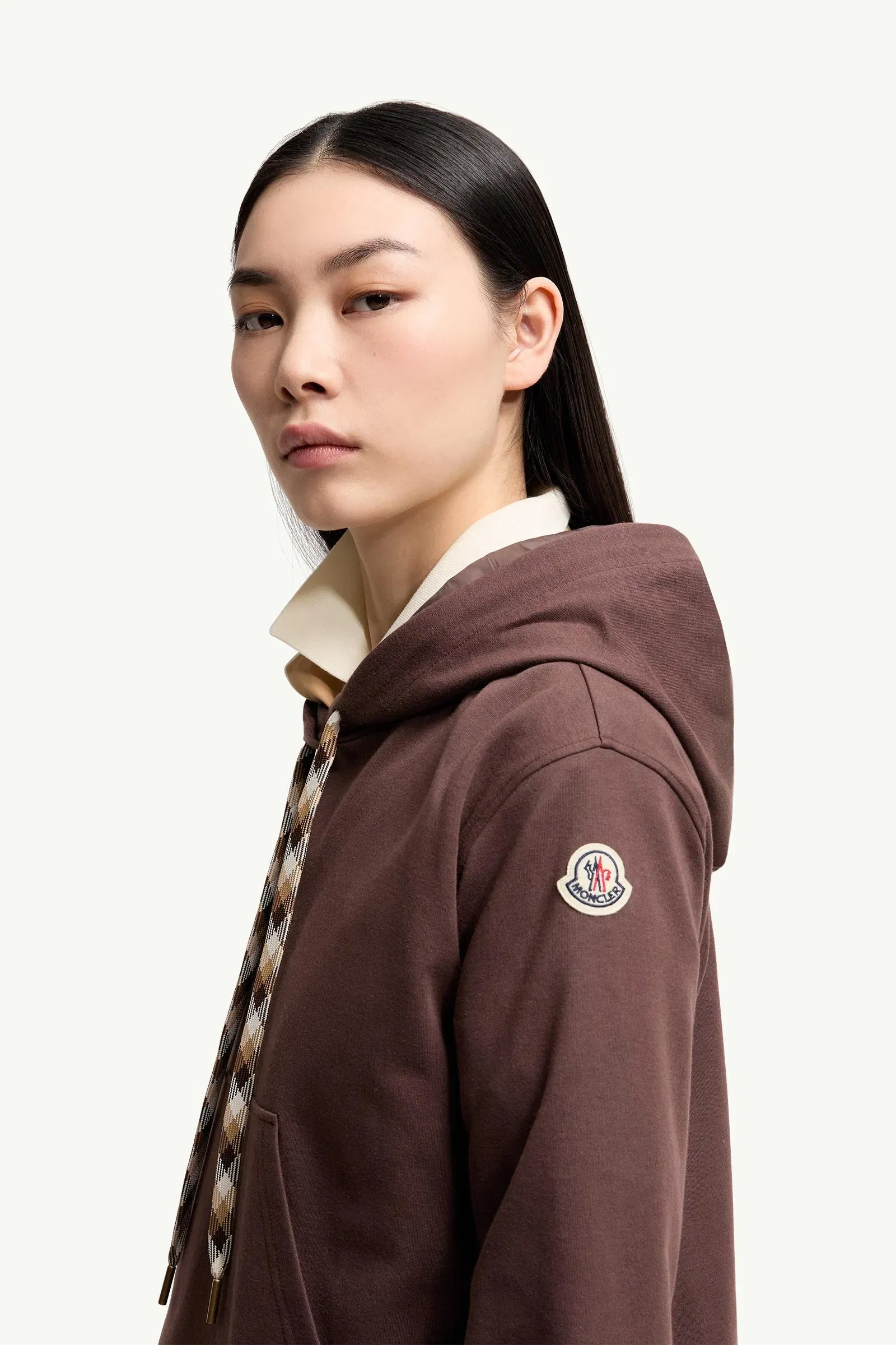 Moncler Cotton Blend Hooded Sweatshirt Brown Brown