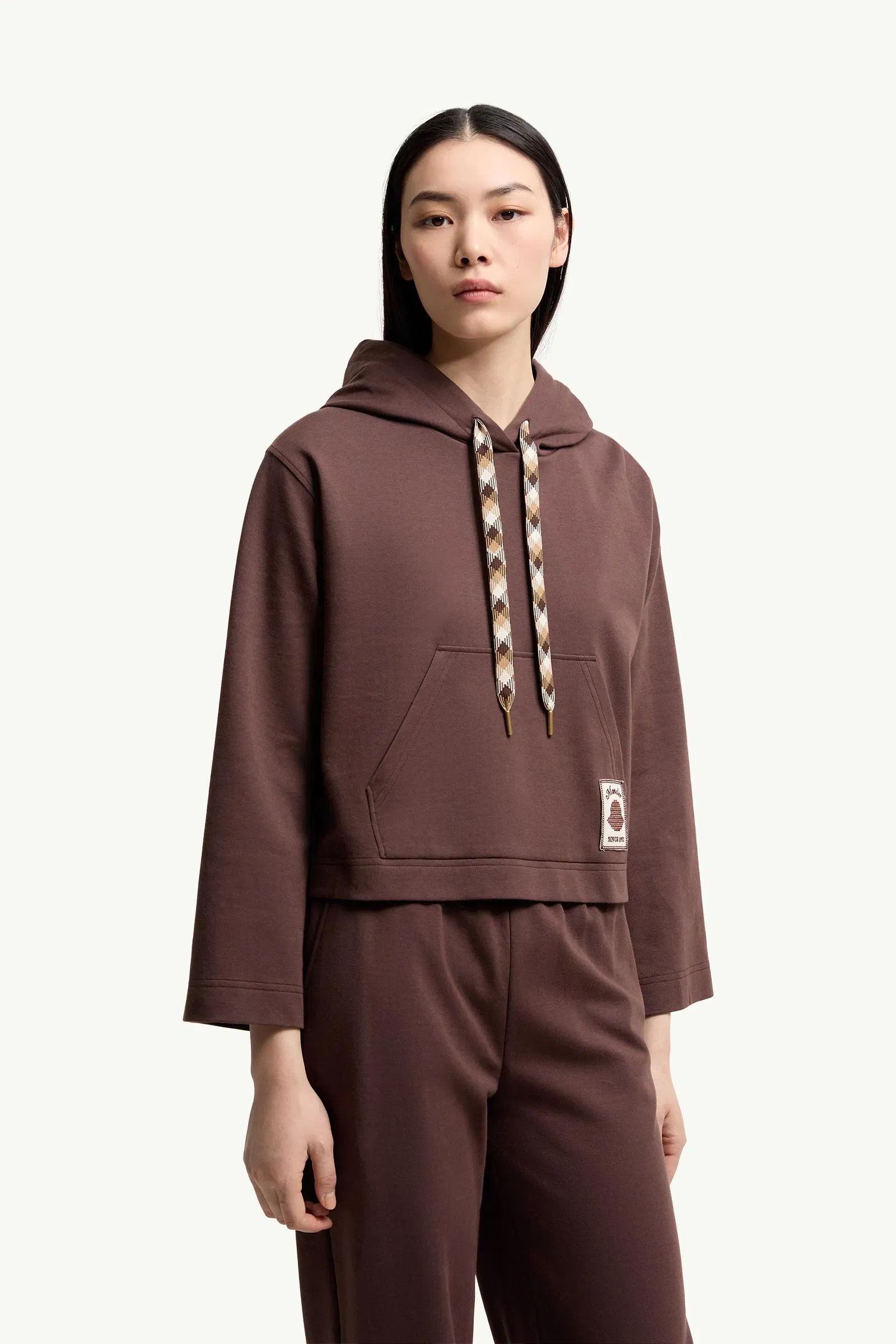 Moncler Cotton Blend Hooded Sweatshirt Brown Brown