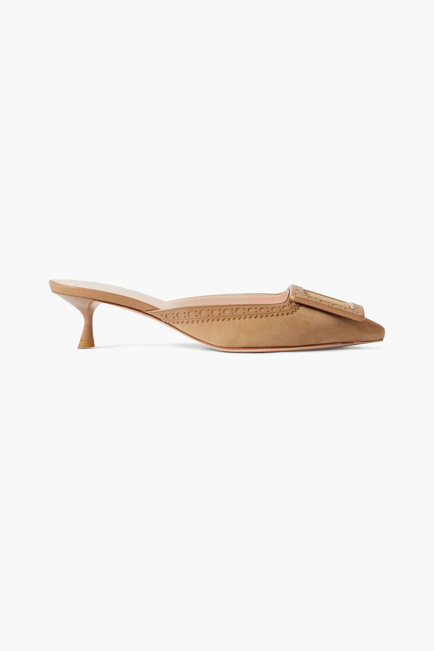 Roger Vivier Viv In The City 45 Buckled Perforated Leather-Trimmed Suede Mules Sand Women's