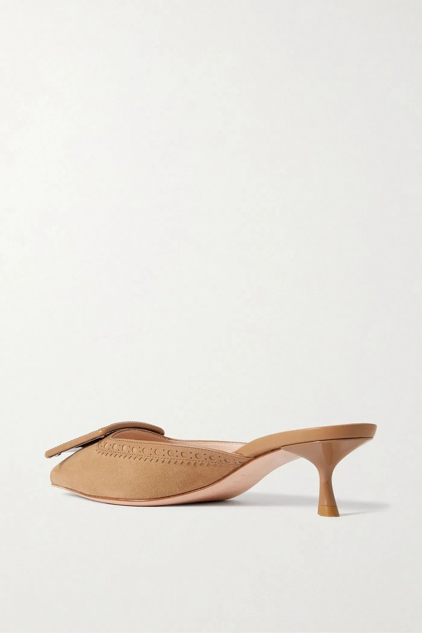 Roger Vivier Viv In The City 45 Buckled Perforated Leather-Trimmed Suede Mules Sand Women's