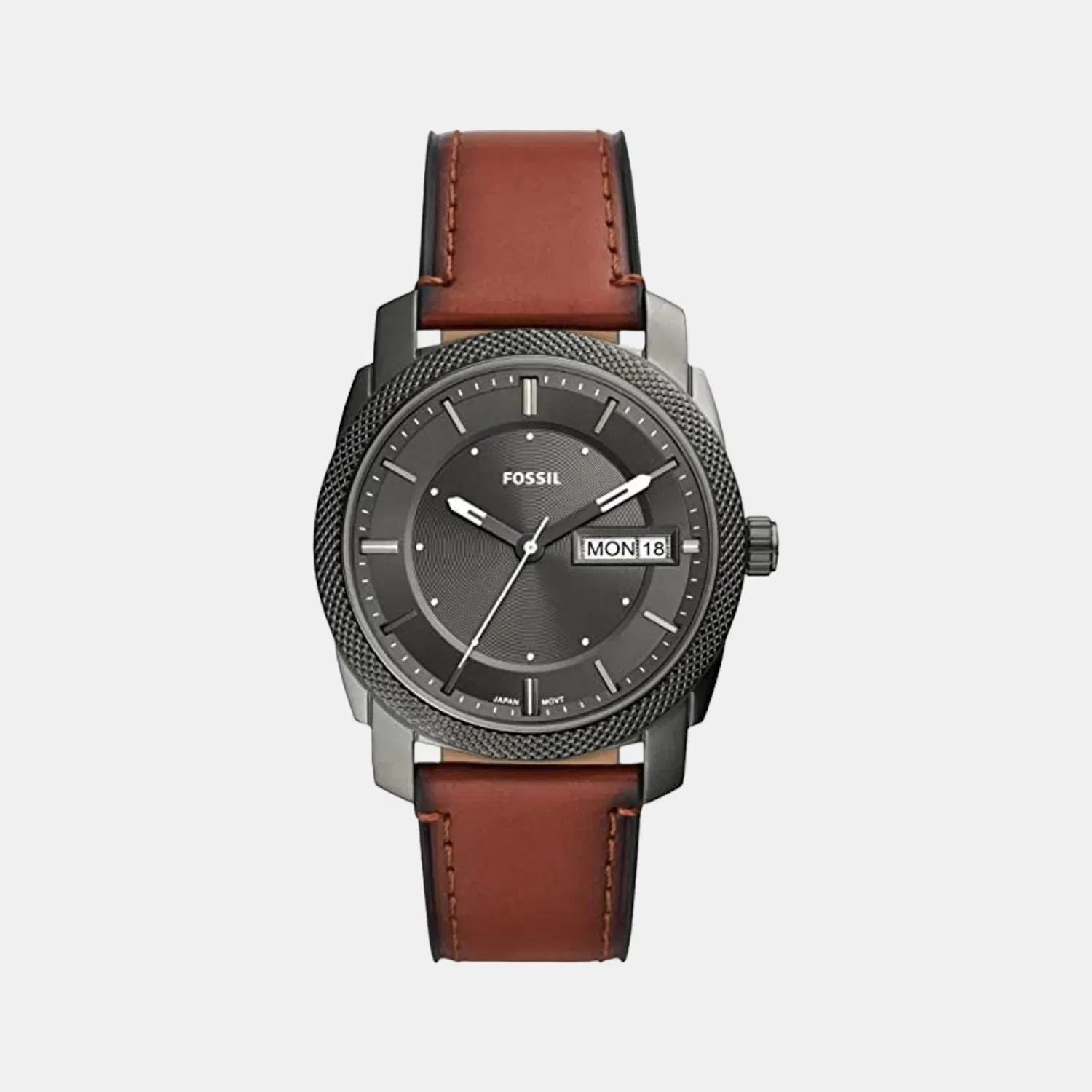 Fossil Machine Men Quartz Grey Dial Analog Leather Watch Fs5900