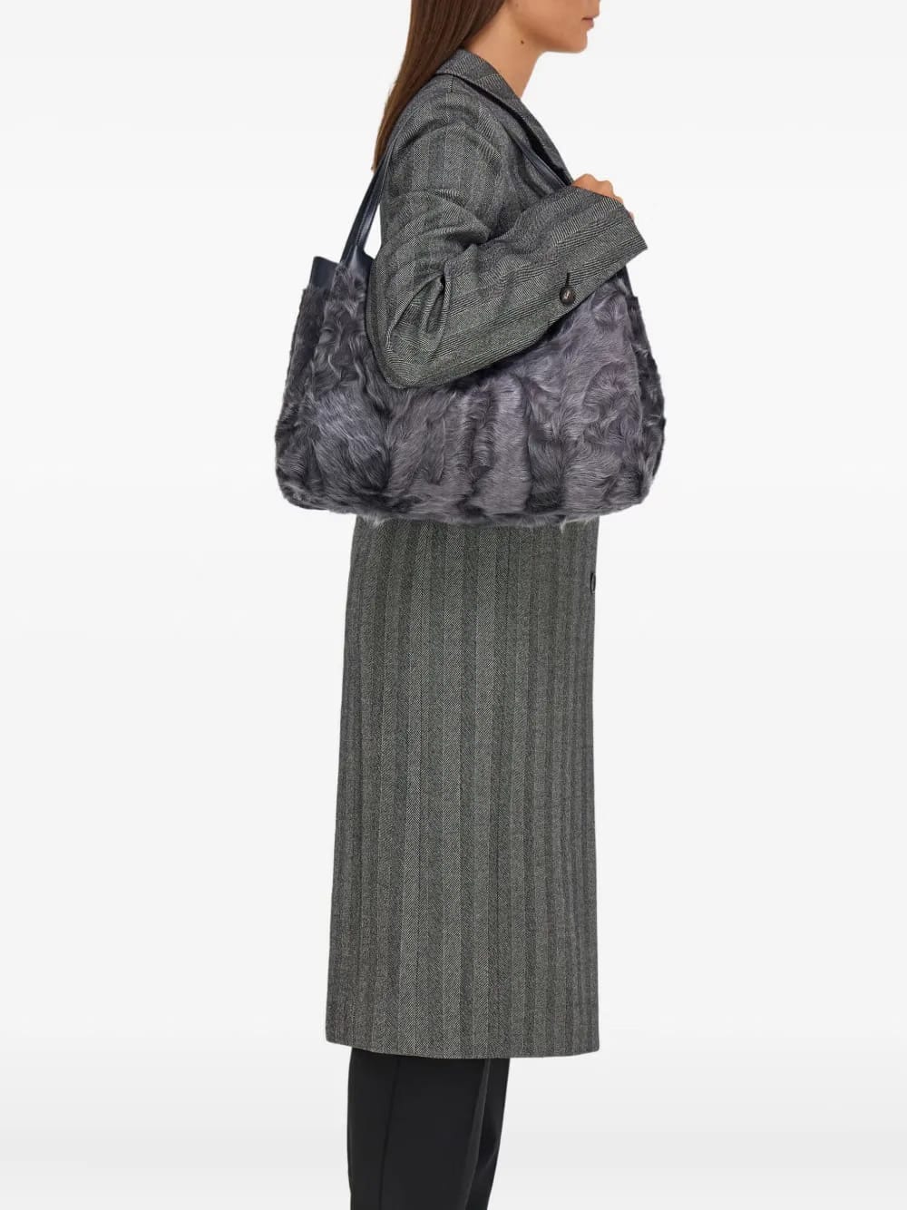 large fur-embellished top-handle tote bag