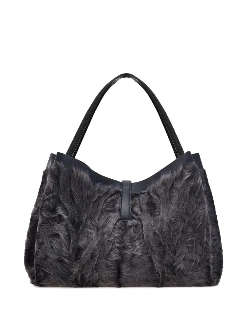 large fur-embellished top-handle tote bag