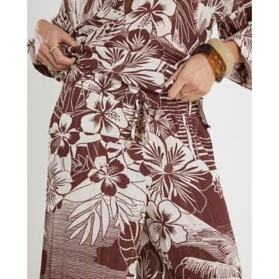 Brown Tropical Print Beach Trousers